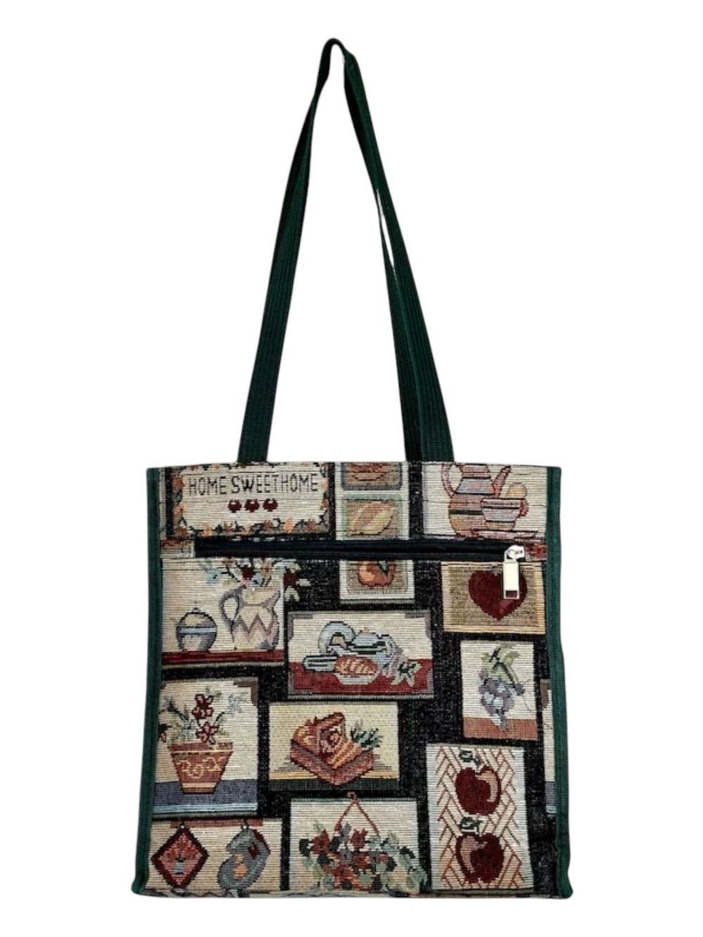 VTG TAPESTRY PATCHWORK TOTE W MATCHING CHANGE PURSE COTTAGECORE 12” X 12”